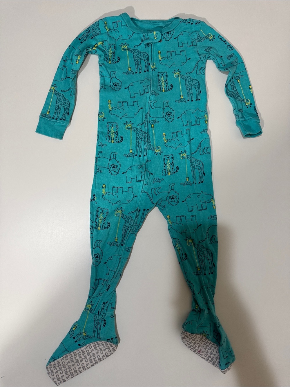 Carter's Teal Animal Print Footed One-Piece Pajamas